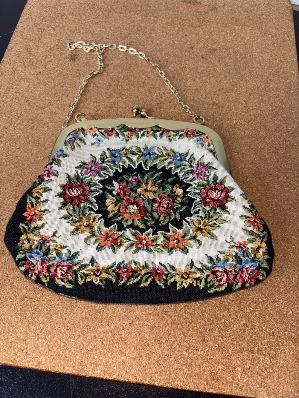 Vintage Floral Tapestry Chain Purse Handbag Multicolour 7.5x6” Tapestry